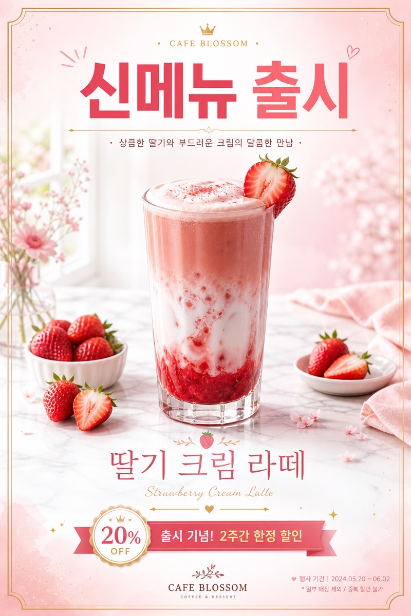AI가 생성한 카페 신메뉴 포스터 — 한글 문구 포함 무보정 원본